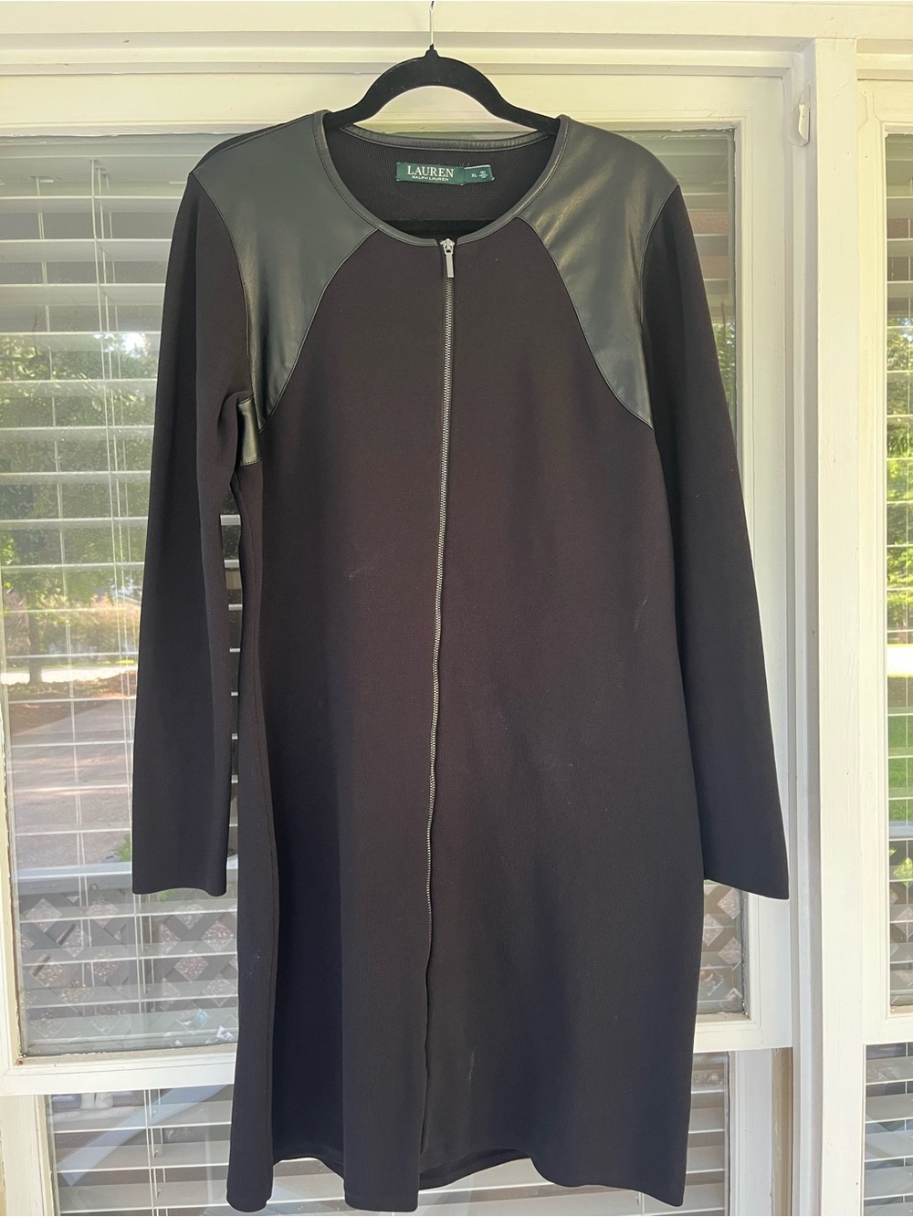Lauren Ralph Lauren Black Long Zip-Front Trench Coat